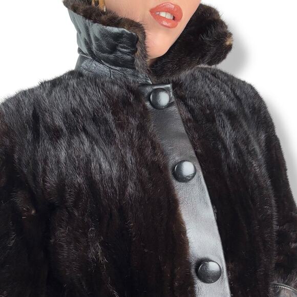 1960's PIERRE CARDIN rare genuine mink fur black leather mod coat BOUTIQUE FURS - Picture 16 of 16